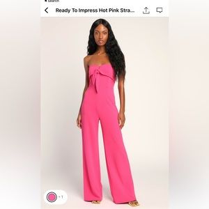 LULUS Ready to Impress Hot Pink Strapless Tie-Front Wide-Leg Jumpsuit